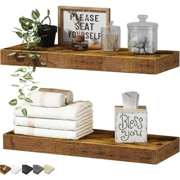 Bathroom Floating Shelves Wall Mounted Rustic Farmhouse Wood Over Toilet Shelf - Picture 1 of 6